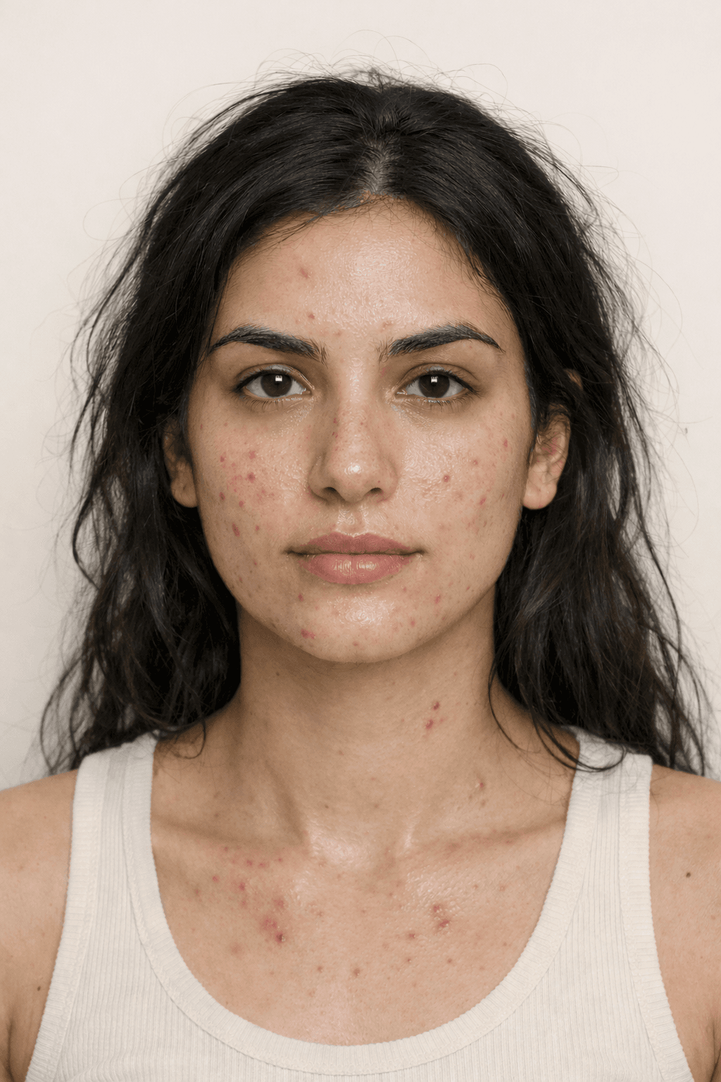 A woman's skin before Peony — acne and uneven tone